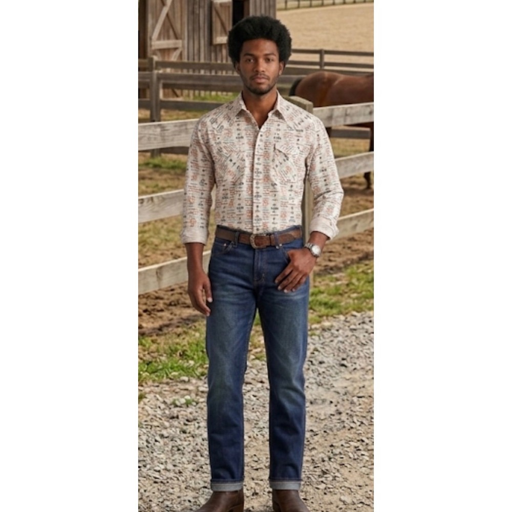 Panhandle Rough Stock Western Shirt Aztec Pearl Snap Men's Large